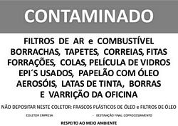 Placa com identificação para recipiente coletor de resíduos contaminados