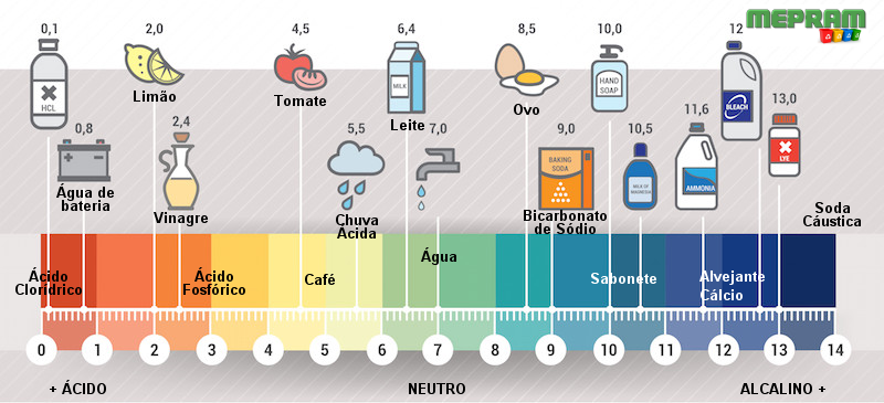 Escala de pH para enterder o que é ácido, base ou alcalino